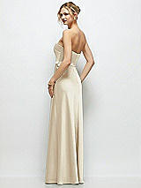 Rear View Thumbnail - Champagne Strapless A-Line Stretch Satin Maxi Dress