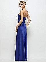 Rear View Thumbnail - Cobalt Blue Strapless A-Line Stretch Satin Maxi Dress