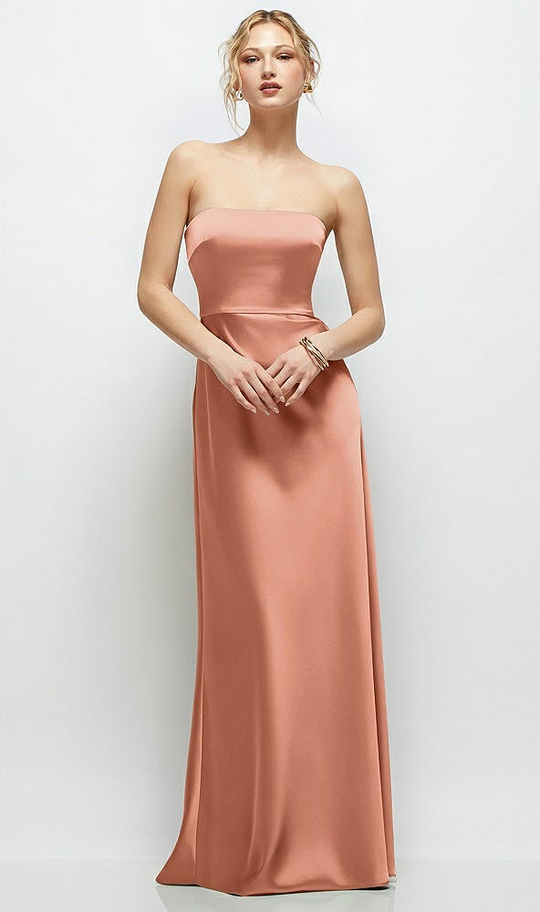 Front View - Copper Penny Strapless A-Line Stretch Satin Maxi Dress
