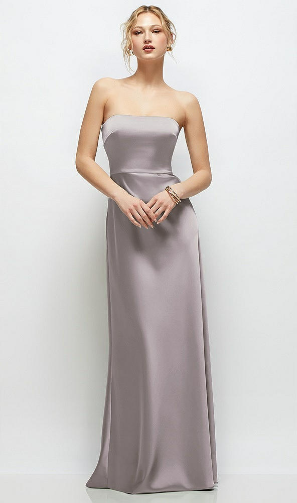 Front View - Cashmere Gray Strapless A-Line Stretch Satin Maxi Dress