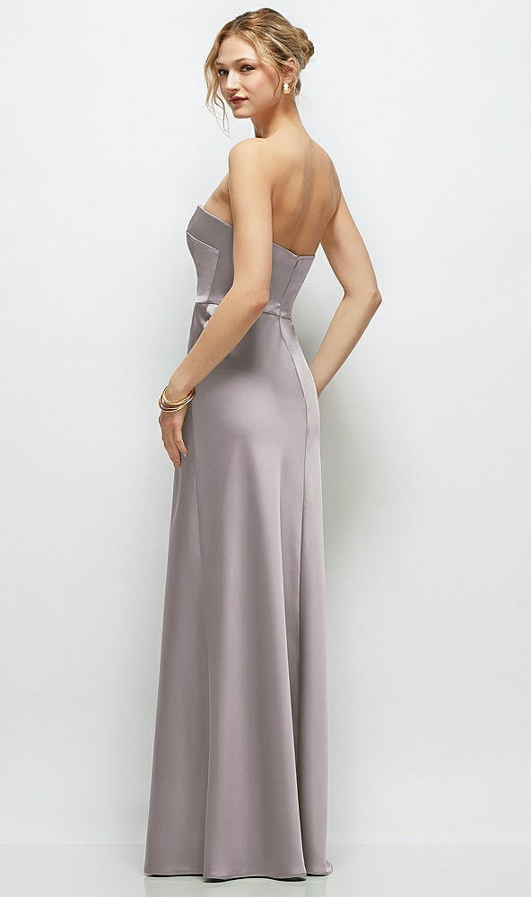 Back View - Cashmere Gray Strapless A-Line Stretch Satin Maxi Dress