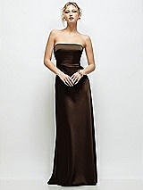 Front View Thumbnail - Espresso Strapless A-Line Stretch Satin Maxi Dress