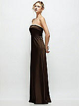 Side View Thumbnail - Espresso Strapless A-Line Stretch Satin Maxi Dress