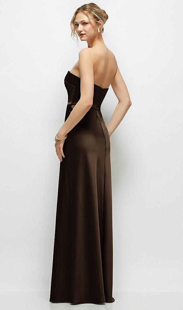 Back View - Espresso Strapless A-Line Stretch Satin Maxi Dress