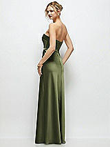 Rear View Thumbnail - Olive Green Strapless A-Line Stretch Satin Maxi Dress