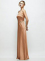 Side View Thumbnail - Toffee Strapless A-Line Stretch Satin Maxi Dress