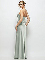 Rear View Thumbnail - Willow Green Strapless A-Line Stretch Satin Maxi Dress