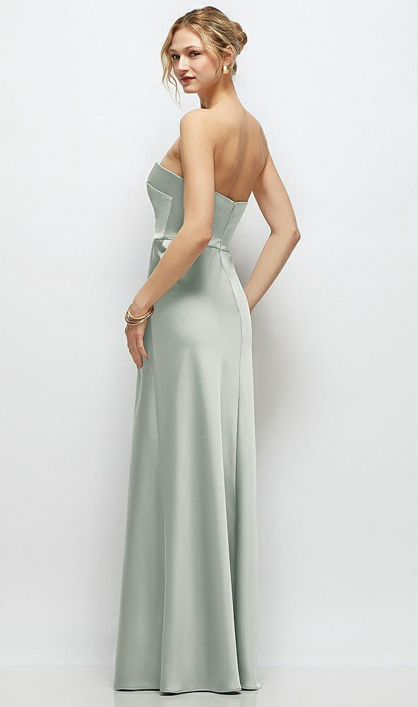 Back View - Willow Green Strapless A-Line Stretch Satin Maxi Dress