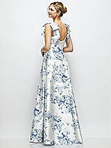 Rear View Thumbnail - Cottage Rose Larkspur Deep V-Neck Floral Satin Ball Gown with Shoulder Bows