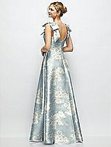 Rear View Thumbnail - Porcelain Blue Seraphina Floral Deep V-Neck Floral Satin Ball Gown with Shoulder Bows