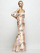 Side View Thumbnail - Butterfly Botanica Pink Sand Off-the-Shoulder Puff Sleeve Floral Satin Maxi Dress with Flared Skirt