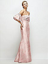 Side View Thumbnail - Bow And Blossom Print Off-the-Shoulder Puff Sleeve Floral Satin Maxi Dress with Flared Skirt