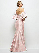 Rear View Thumbnail - Bow And Blossom Print Off-the-Shoulder Puff Sleeve Floral Satin Maxi Dress with Flared Skirt