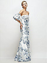 Side View Thumbnail - Cottage Rose Larkspur Off-the-Shoulder Puff Sleeve Floral Satin Maxi Dress with Flared Skirt