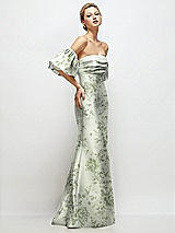 Side View Thumbnail - Sage Cottage Rose Off-the-Shoulder Puff Sleeve Floral Satin Maxi Dress with Flared Skirt