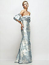 Side View Thumbnail - Porcelain Blue Seraphina Floral Off-the-Shoulder Puff Sleeve Floral Satin Maxi Dress with Flared Skirt
