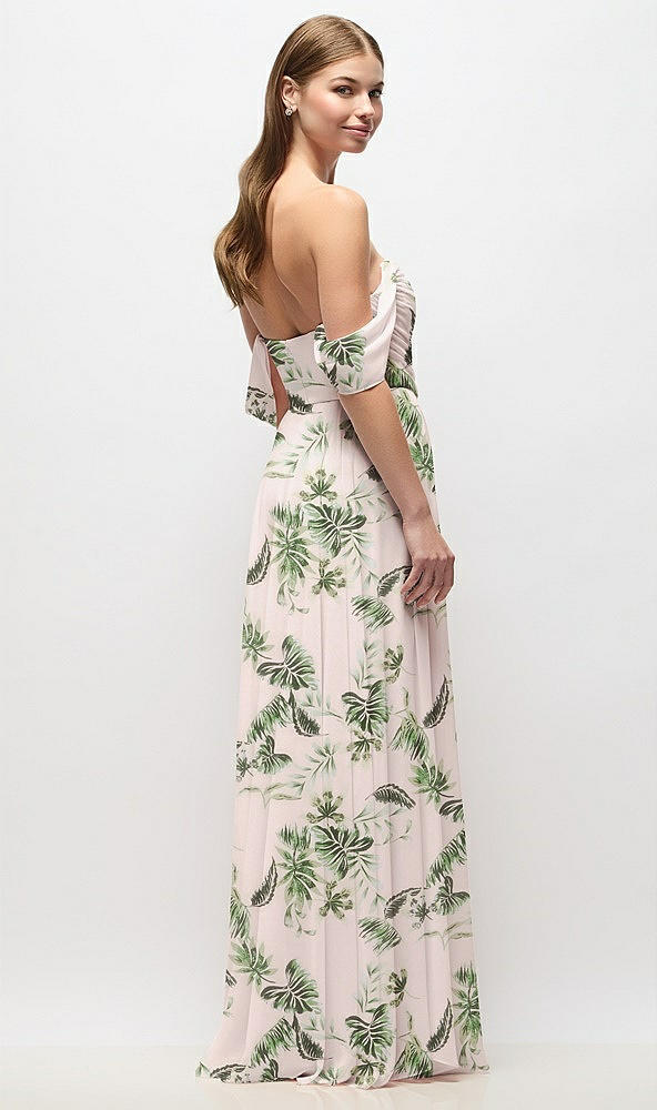 Back View - Palm Beach Print Off-the-Shoulder Basque Corset Floral Chiffon Maxi Dress
