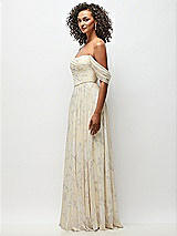 Side View Thumbnail - Butter Yellow Floral Off-the-Shoulder Basque Corset Floral Chiffon Maxi Dress