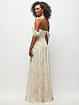 Rear View Thumbnail - Butter Yellow Floral Off-the-Shoulder Basque Corset Floral Chiffon Maxi Dress