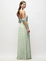 Rear View Thumbnail - Vintage Primrose Sage Off-the-Shoulder Basque Corset Floral Chiffon Maxi Dress