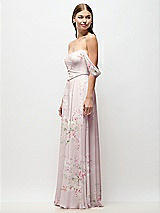 Side View Thumbnail - Watercolor Print Off-the-Shoulder Basque Corset Floral Chiffon Maxi Dress