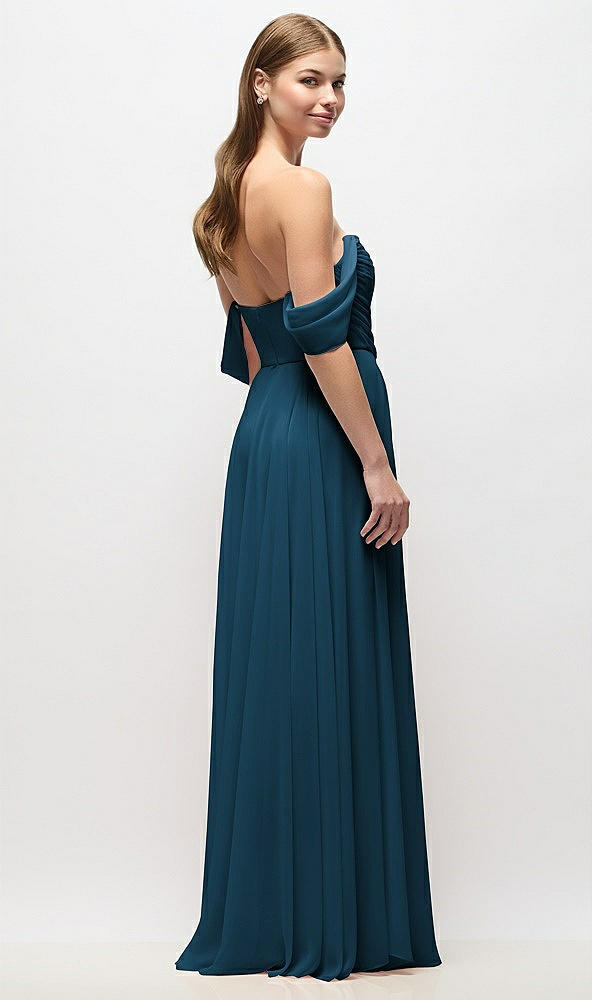 Back View - Atlantic Blue Off-the-Shoulder Basque Corset Chiffon Maxi Dress