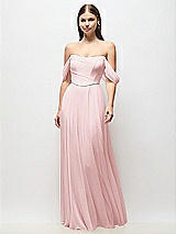 Front View Thumbnail - Ballet Pink Off-the-Shoulder Basque Corset Chiffon Maxi Dress