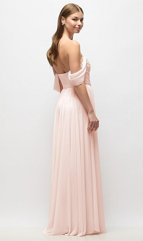 Back View - Blush Off-the-Shoulder Basque Corset Chiffon Maxi Dress