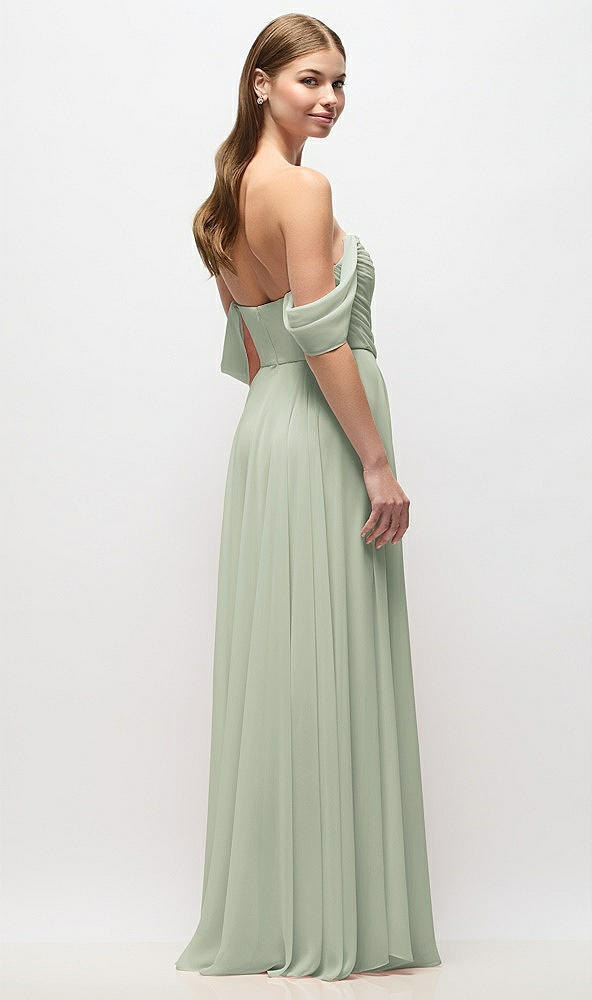 Back View - Celadon Off-the-Shoulder Basque Corset Chiffon Maxi Dress