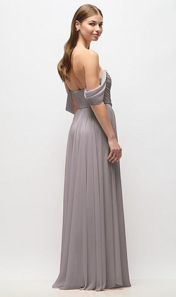 Back View - Cashmere Gray Off-the-Shoulder Basque Corset Chiffon Maxi Dress