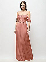 Front View Thumbnail - Desert Rose Off-the-Shoulder Basque Corset Chiffon Maxi Dress