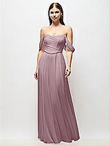 Front View Thumbnail - Dusty Rose Off-the-Shoulder Basque Corset Chiffon Maxi Dress