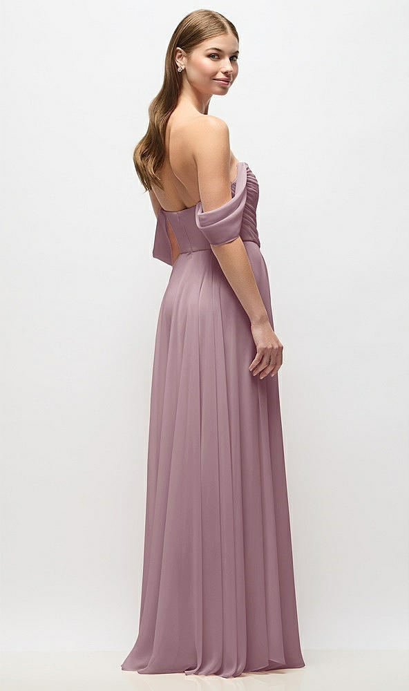 Back View - Dusty Rose Off-the-Shoulder Basque Corset Chiffon Maxi Dress