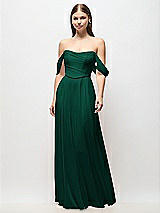 Front View Thumbnail - Hunter Green Off-the-Shoulder Basque Corset Chiffon Maxi Dress