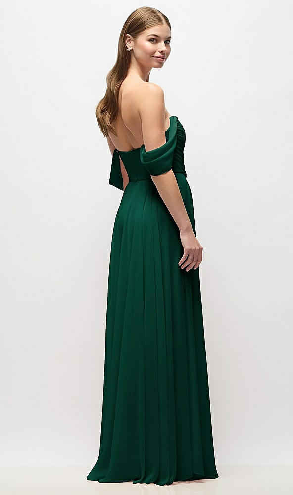 Back View - Hunter Green Off-the-Shoulder Basque Corset Chiffon Maxi Dress