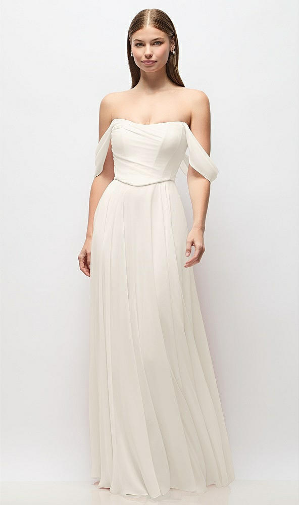 Front View - Ivory Off-the-Shoulder Basque Corset Chiffon Maxi Dress