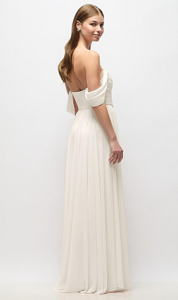 Back View - Ivory Off-the-Shoulder Basque Corset Chiffon Maxi Dress