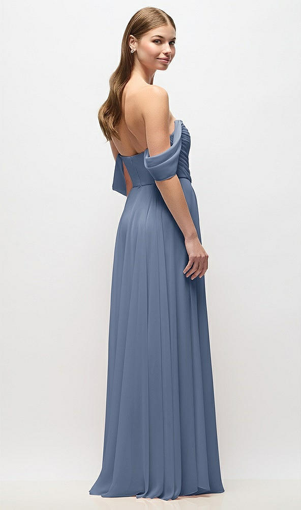 Back View - Larkspur Blue Off-the-Shoulder Basque Corset Chiffon Maxi Dress