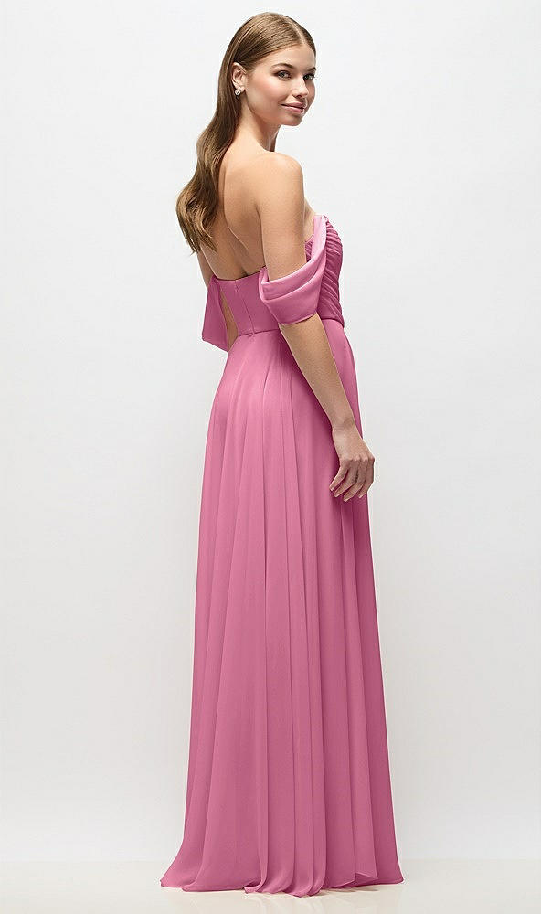 Back View - Orchid Pink Off-the-Shoulder Basque Corset Chiffon Maxi Dress