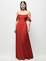Front View Thumbnail - Poppy Red Off-the-Shoulder Basque Corset Chiffon Maxi Dress