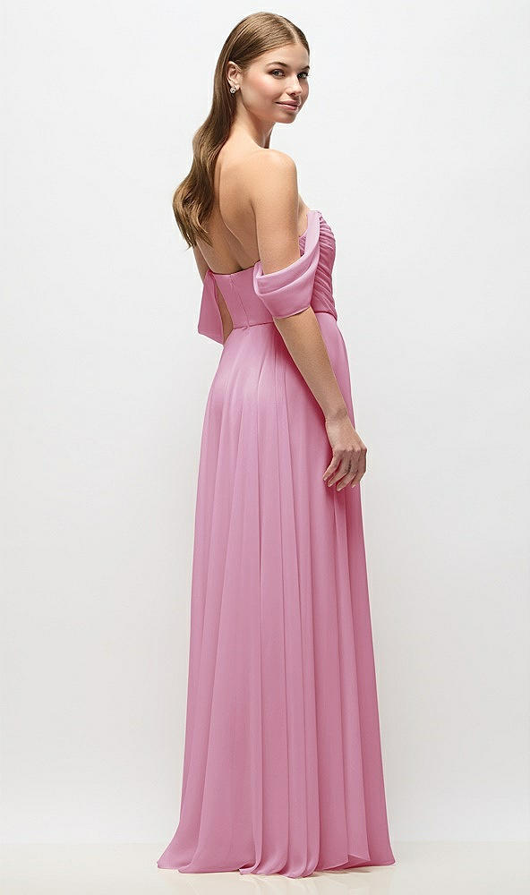 Back View - Powder Pink Off-the-Shoulder Basque Corset Chiffon Maxi Dress
