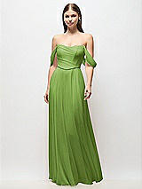Front View Thumbnail - Peridot Green Off-the-Shoulder Basque Corset Chiffon Maxi Dress