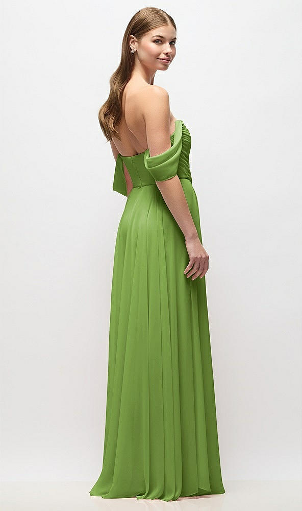 Back View - Peridot Green Off-the-Shoulder Basque Corset Chiffon Maxi Dress