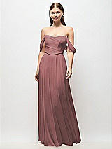 Front View Thumbnail - Rosewood Off-the-Shoulder Basque Corset Chiffon Maxi Dress