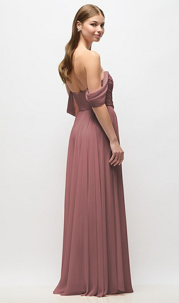 Back View - Rosewood Off-the-Shoulder Basque Corset Chiffon Maxi Dress