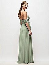 Rear View Thumbnail - Sage Off-the-Shoulder Basque Corset Chiffon Maxi Dress