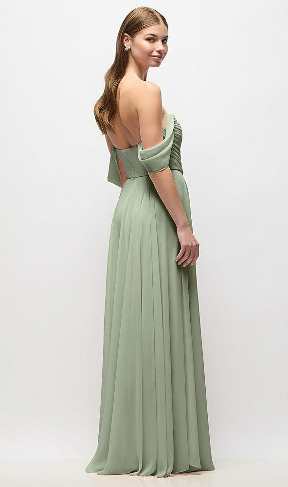 Back View - Sage Off-the-Shoulder Basque Corset Chiffon Maxi Dress