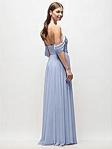 Rear View Thumbnail - Sky Blue Off-the-Shoulder Basque Corset Chiffon Maxi Dress