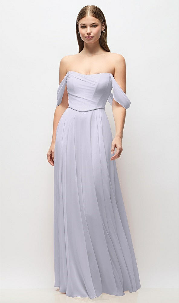 Front View - Silver Dove Off-the-Shoulder Basque Corset Chiffon Maxi Dress