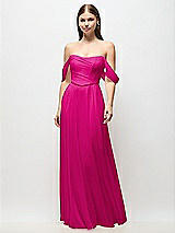 Front View Thumbnail - Think Pink Off-the-Shoulder Basque Corset Chiffon Maxi Dress